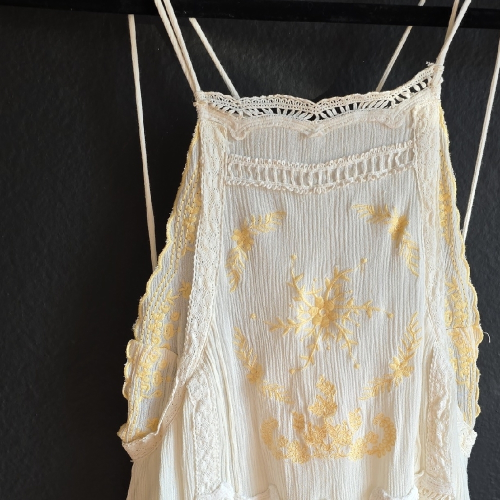 Dance & Marvel Embroidered Cream Midi Dress